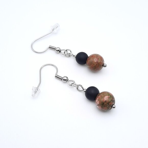Handmade Jewelry - Ukanite Chakra Gemstone Black Drop Minimalist Earrings Handmade Jewelry